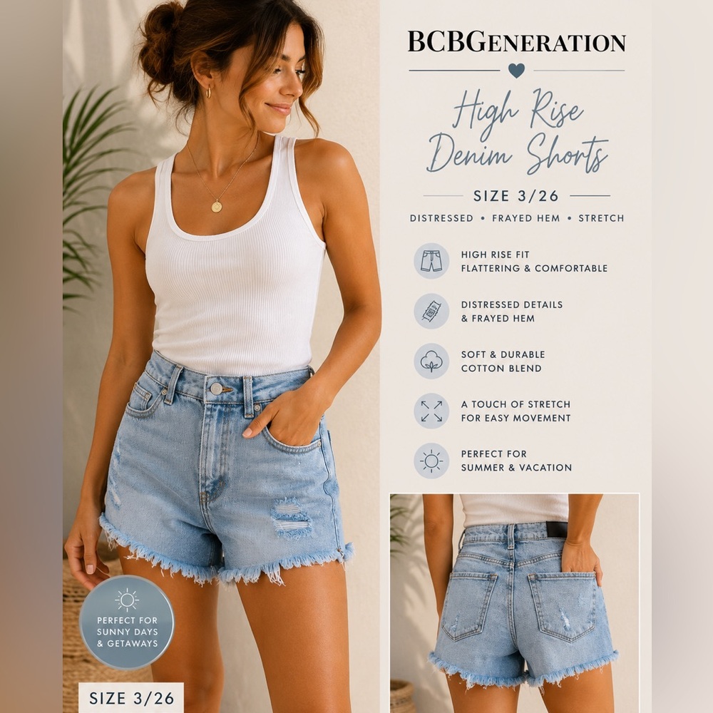 BCBGeneration High Rise Distressed Denim Shorts Size 3/26